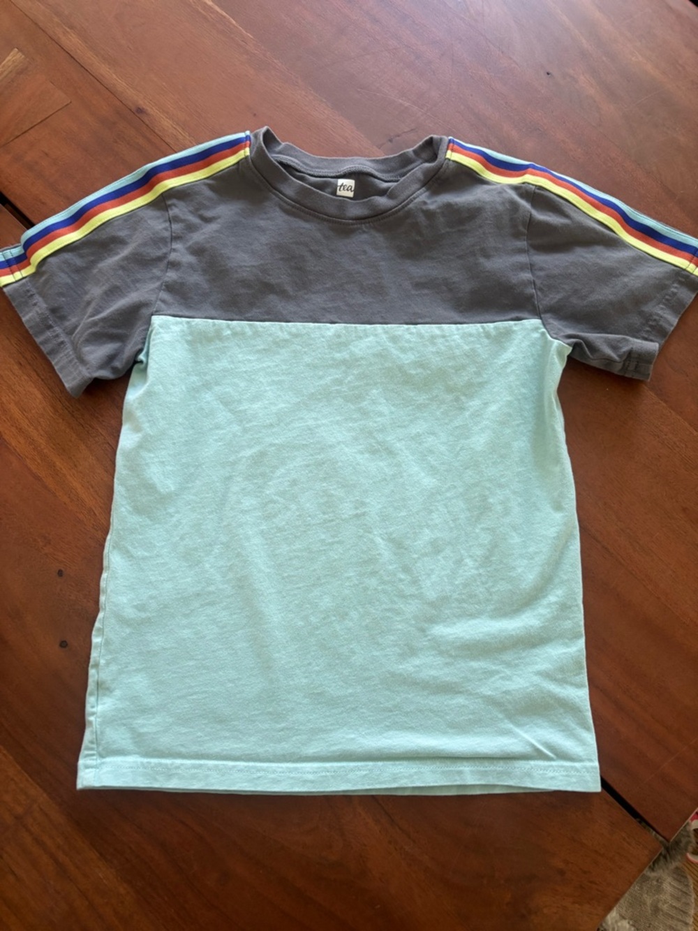 Tea Collection Mint & Charcoal Colorblock Tee with Rainbow Shoulder Stripes